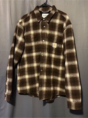 Carhartt WIP Men’s Lashley Shirt Jacket, Brown Plaid, XL